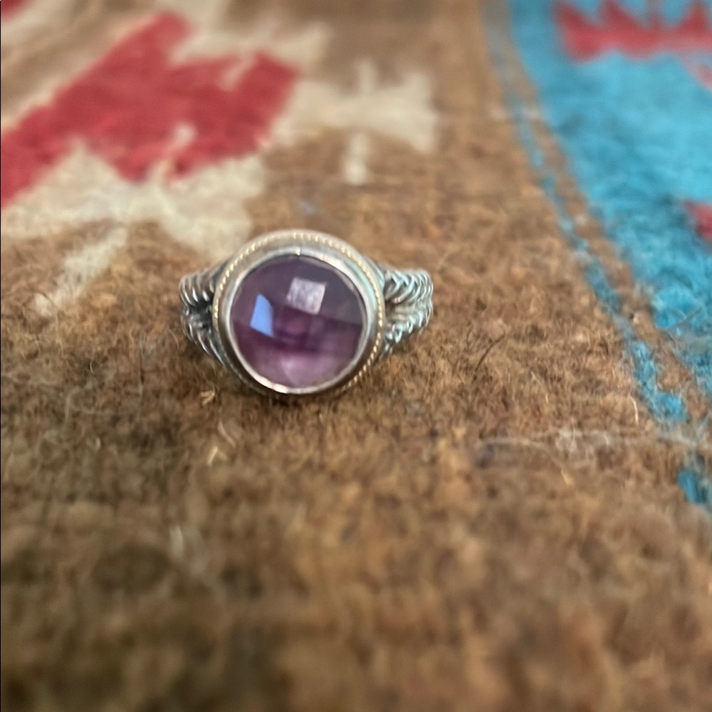 Sterling Silver Amethyst Gemstone Rope-Style Ring S 7